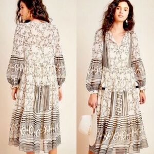 Anthropologie Talulah Tiered Midi Dress XXS Petite Boho Cottagecore Prairie NWT
